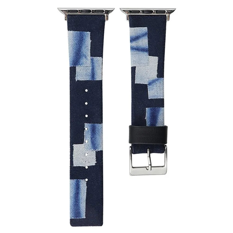 For Apple Watch Ultra 2 Ultra 49mm / 9 8 7 45mm / 6 5 4 SE (2023) SE (2022) SE 44mm / 3 2 1 42mm Denim+PU Leather Wrist Band