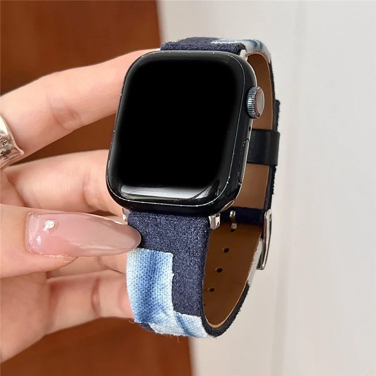 For Apple Watch Ultra 2 Ultra 49mm / 9 8 7 45mm / 6 5 4 SE (2023) SE (2022) SE 44mm / 3 2 1 42mm Denim+PU Leather Wrist Band