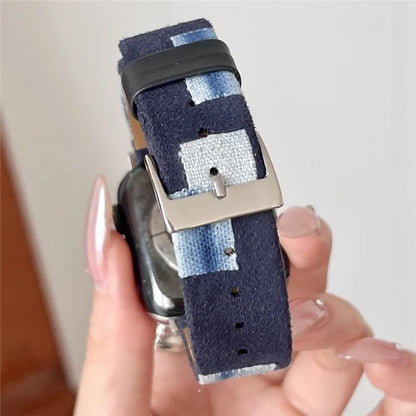 For Apple Watch Ultra 2 Ultra 49mm / 9 8 7 45mm / 6 5 4 SE (2023) SE (2022) SE 44mm / 3 2 1 42mm Denim+PU Leather Wrist Band