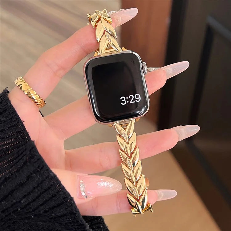 For Apple Watch Series 9 8 7 41mm / 6 5 4 SE (2023) SE (2022) SE 40mm / 3 2 1 38mm Strap Wheat Spike Zinc Alloy Watch Band