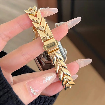For Apple Watch Series 9 8 7 41mm / 6 5 4 SE (2023) SE (2022) SE 40mm / 3 2 1 38mm Strap Wheat Spike Zinc Alloy Watch Band