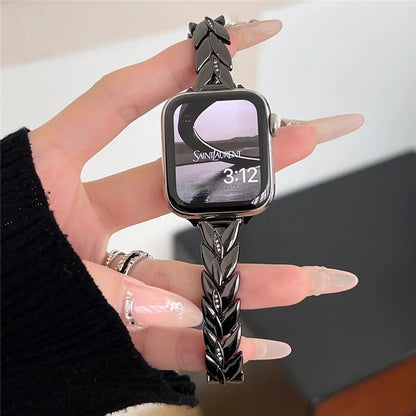 For Apple Watch Series 9 8 7 41mm / 6 5 4 SE (2023) SE (2022) SE 40mm / 3 2 1 38mm Strap Wheat Spike Zinc Alloy Watch Band
