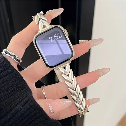 For Apple Watch Series 9 8 7 41mm / 6 5 4 SE (2023) SE (2022) SE 40mm / 3 2 1 38mm Strap Wheat Spike Zinc Alloy Watch Band