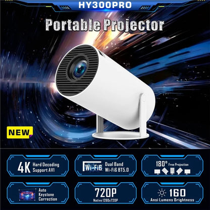 HY300 PRO Projector Android 11.0 2.4G / 5G WiFi 6 Bluetooth 5.0 1280*720P Home Theater, CE Rohs FCC Certificated