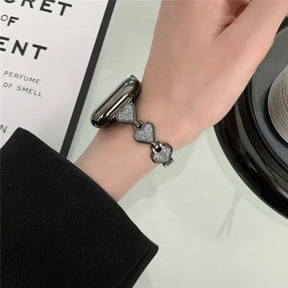 Glitter Heart Watch Strap for Apple Watch Series 9 8 7 41mm / 6 5 4 SE (2022) SE (2023) SE 40mm / 3 2 1 38mm Zinc Alloy Band