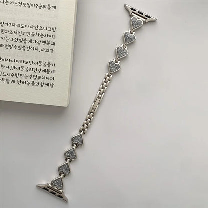 Glitter Heart Watch Strap for Apple Watch Series 9 8 7 41mm / 6 5 4 SE (2022) SE (2023) SE 40mm / 3 2 1 38mm Zinc Alloy Band