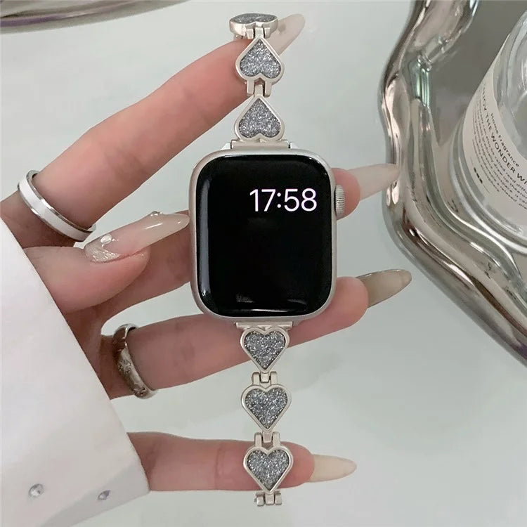 Glitter Heart Watch Strap for Apple Watch Series 9 8 7 41mm / 6 5 4 SE (2022) SE (2023) SE 40mm / 3 2 1 38mm Zinc Alloy Band
