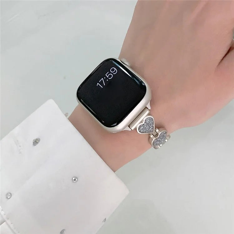 Glitter Heart Watch Strap for Apple Watch Series 9 8 7 41mm / 6 5 4 SE (2022) SE (2023) SE 40mm / 3 2 1 38mm Zinc Alloy Band