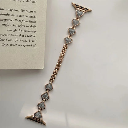 Glitter Heart Watch Strap for Apple Watch Series 9 8 7 41mm / 6 5 4 SE (2022) SE (2023) SE 40mm / 3 2 1 38mm Zinc Alloy Band