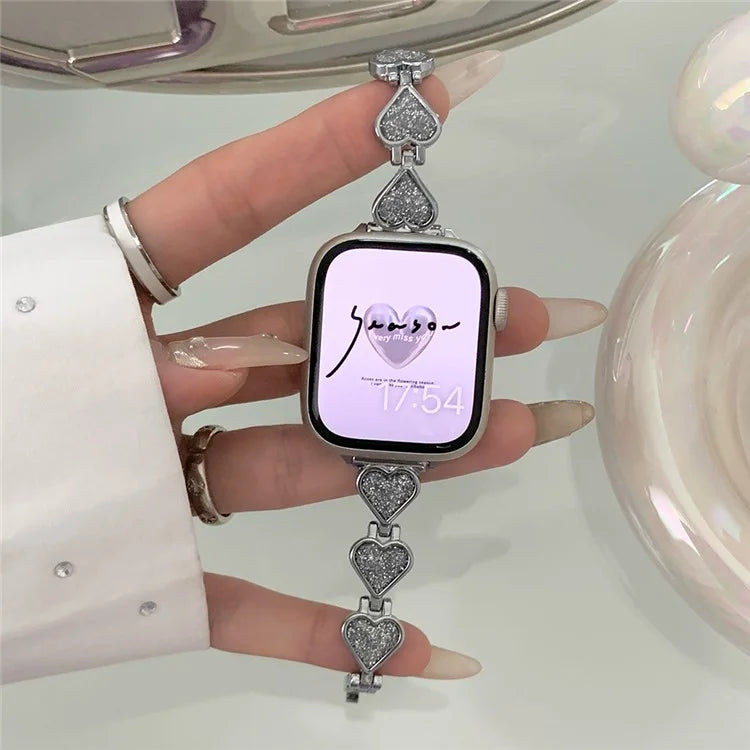 Glitter Heart Watch Strap for Apple Watch Series 9 8 7 41mm / 6 5 4 SE (2022) SE (2023) SE 40mm / 3 2 1 38mm Zinc Alloy Band