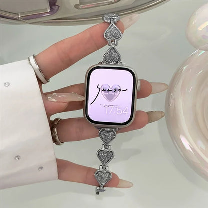 Glitter Heart Watch Strap for Apple Watch Series 9 8 7 41mm / 6 5 4 SE (2022) SE (2023) SE 40mm / 3 2 1 38mm Zinc Alloy Band