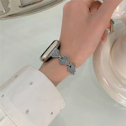 Glitter Heart Watch Strap for Apple Watch Series 9 8 7 41mm / 6 5 4 SE (2022) SE (2023) SE 40mm / 3 2 1 38mm Zinc Alloy Band