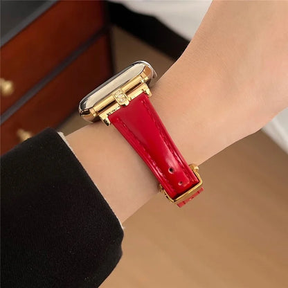 For Apple Watch Series 9 8 7 41mm /  SE (2023) SE (2022) SE 6 5 4 40mm / 3 2 1 38mm Rhinestone Decor Strap Genuine Cow Leather Band