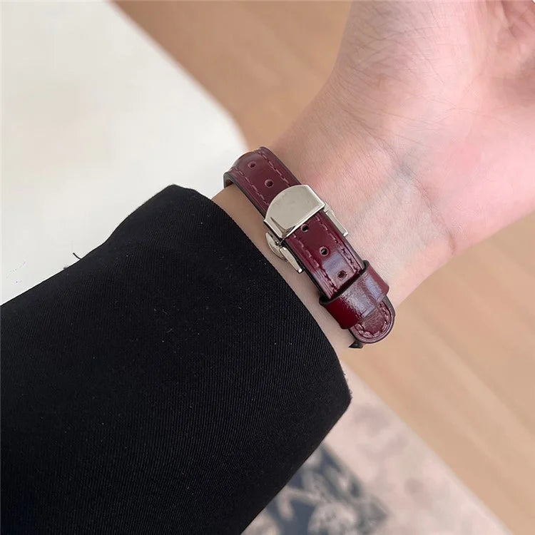 For Apple Watch Series 9 8 7 41mm /  SE (2023) SE (2022) SE 6 5 4 40mm / 3 2 1 38mm Rhinestone Decor Strap Genuine Cow Leather Band