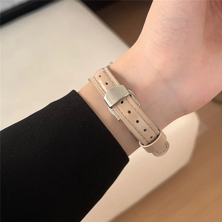 For Apple Watch Series 9 8 7 41mm /  SE (2023) SE (2022) SE 6 5 4 40mm / 3 2 1 38mm Rhinestone Decor Strap Genuine Cow Leather Band