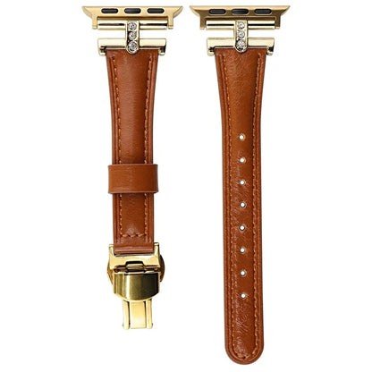 For Apple Watch Series 9 8 7 41mm /  SE (2023) SE (2022) SE 6 5 4 40mm / 3 2 1 38mm Rhinestone Decor Strap Genuine Cow Leather Band