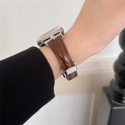 For Apple Watch Series 9 8 7 41mm /  SE (2023) SE (2022) SE 6 5 4 40mm / 3 2 1 38mm Rhinestone Decor Strap Genuine Cow Leather Band
