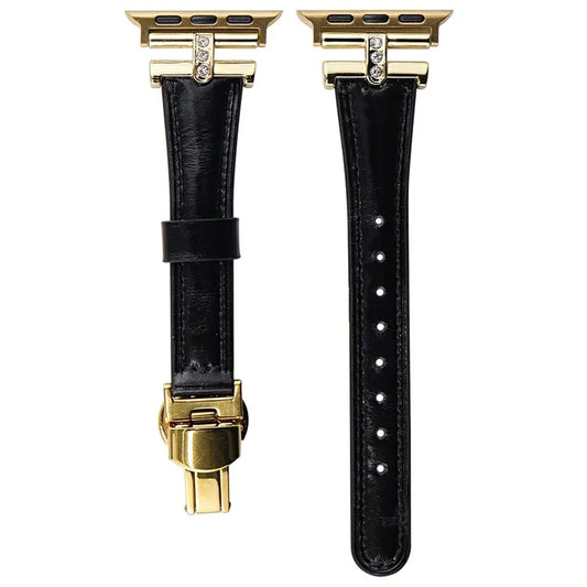 For Apple Watch Ultra 2 Ultra 49mm / 9 8 7 45mm / 6 5 4 SE (2023) SE (2022) SE 44mm / 3 2 1 42mm Genuine Cow Leather Strap+Gold Buckle