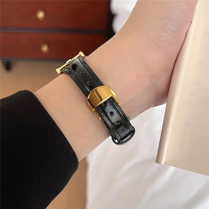 For Apple Watch Ultra 2 Ultra 49mm / 9 8 7 45mm / 6 5 4 SE (2023) SE (2022) SE 44mm / 3 2 1 42mm Genuine Cow Leather Strap+Gold Buckle