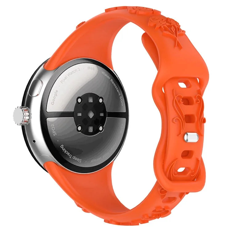 For Google Pixel Watch / Pixel Watch 2 Carving Flower Pattern Watch Strap Replacement Silicone Band