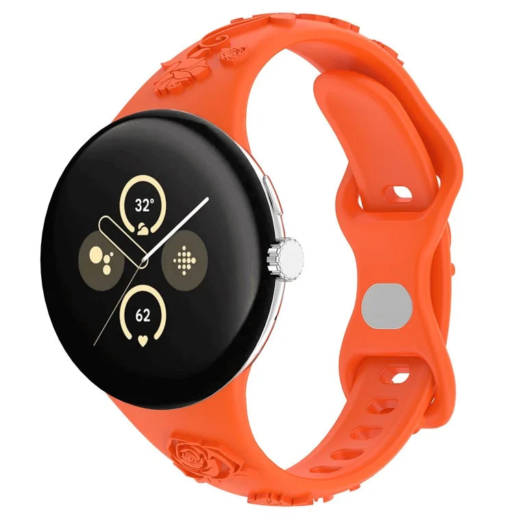 For Google Pixel Watch / Pixel Watch 2 Carving Flower Pattern Watch Strap Replacement Silicone Band