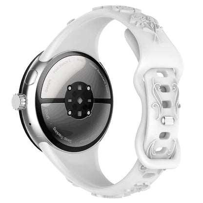 For Google Pixel Watch / Pixel Watch 2 Carving Flower Pattern Watch Strap Replacement Silicone Band