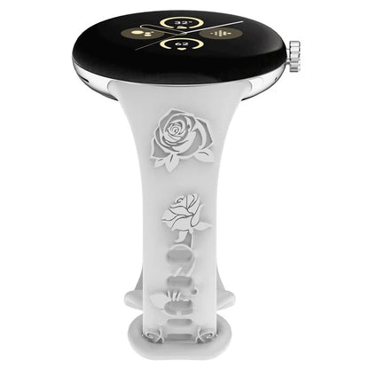 For Google Pixel Watch / Pixel Watch 2 Carving Flower Pattern Watch Strap Replacement Silicone Band