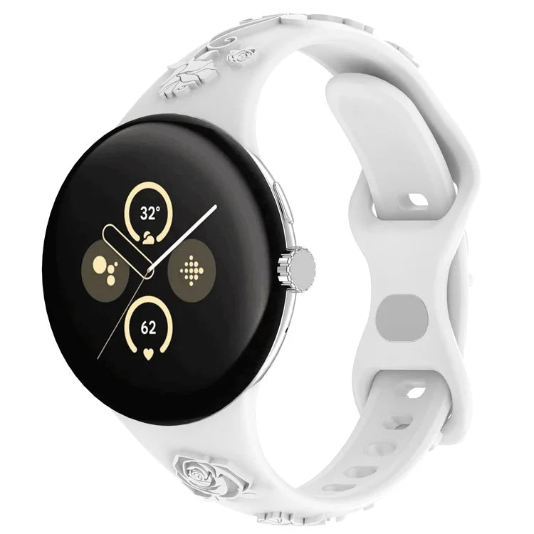 For Google Pixel Watch / Pixel Watch 2 Carving Flower Pattern Watch Strap Replacement Silicone Band