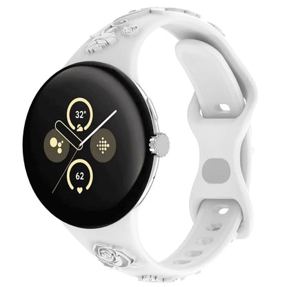 For Google Pixel Watch / Pixel Watch 2 Carving Flower Pattern Watch Strap Replacement Silicone Band