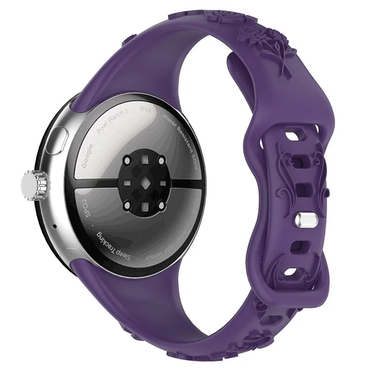 For Google Pixel Watch / Pixel Watch 2 Carving Flower Pattern Watch Strap Replacement Silicone Band