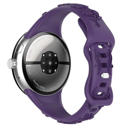 For Google Pixel Watch / Pixel Watch 2 Carving Flower Pattern Watch Strap Replacement Silicone Band