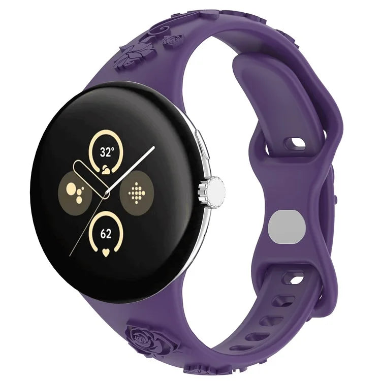 For Google Pixel Watch / Pixel Watch 2 Carving Flower Pattern Watch Strap Replacement Silicone Band