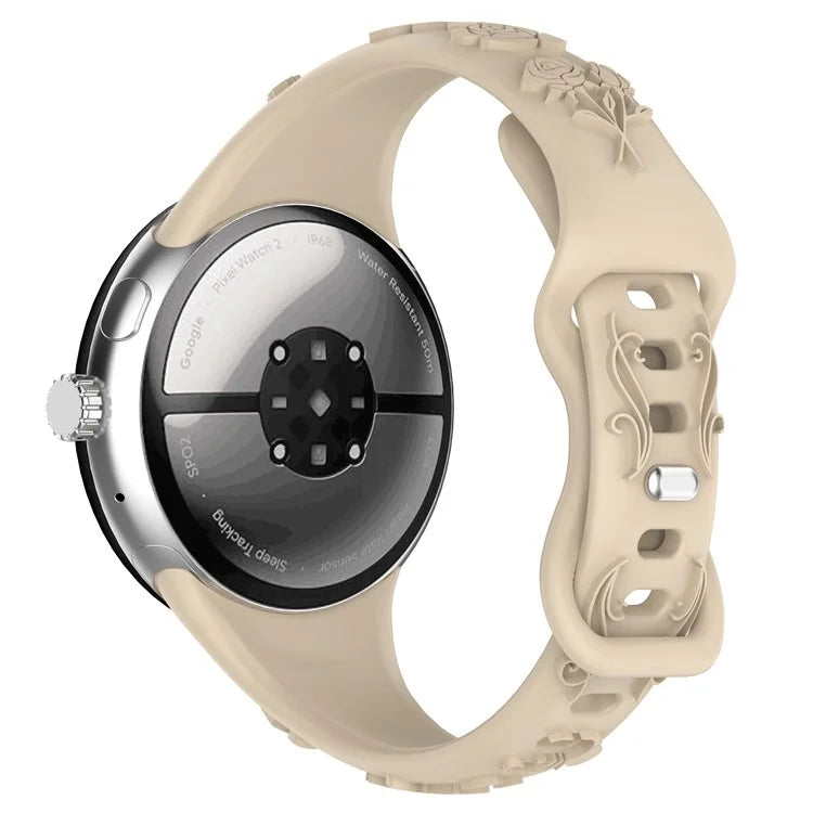 For Google Pixel Watch / Pixel Watch 2 Carving Flower Pattern Watch Strap Replacement Silicone Band