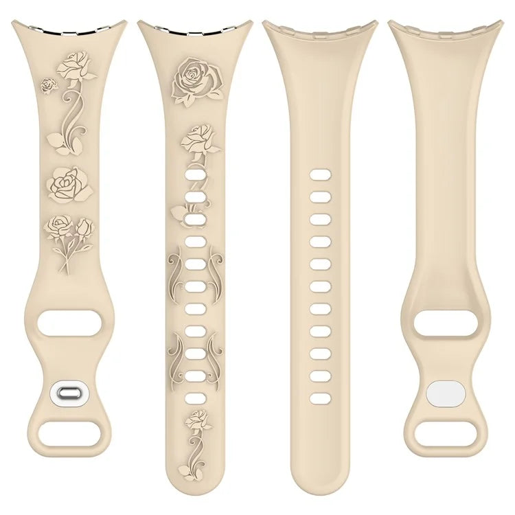 For Google Pixel Watch / Pixel Watch 2 Carving Flower Pattern Watch Strap Replacement Silicone Band