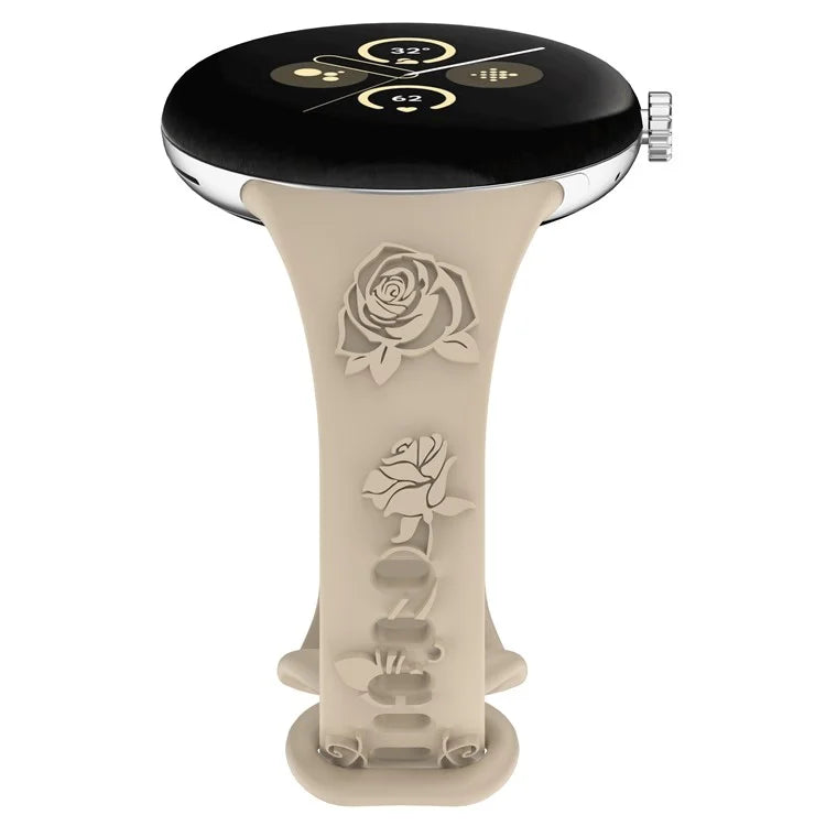 For Google Pixel Watch / Pixel Watch 2 Carving Flower Pattern Watch Strap Replacement Silicone Band