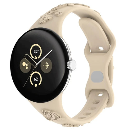 For Google Pixel Watch / Pixel Watch 2 Carving Flower Pattern Watch Strap Replacement Silicone Band