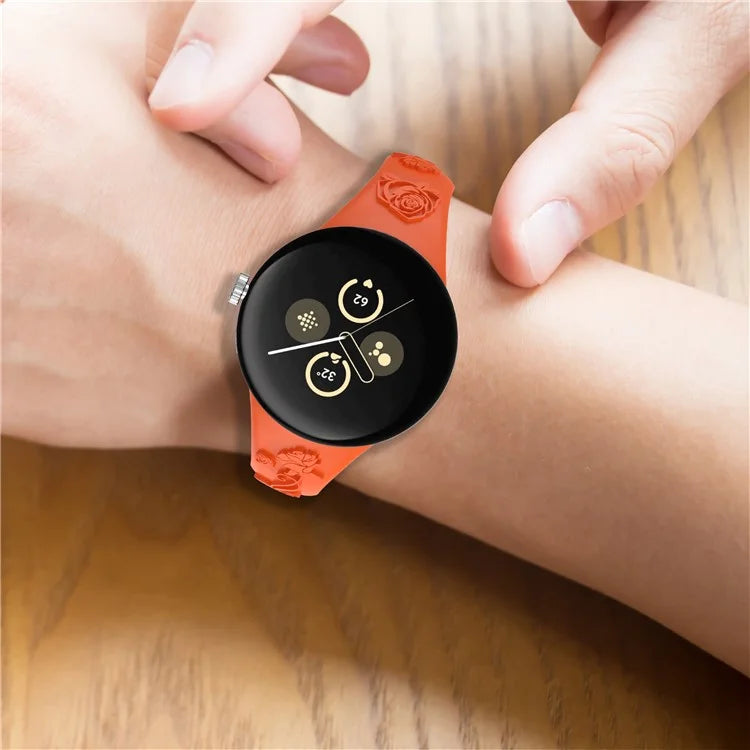 For Google Pixel Watch / Pixel Watch 2 Carving Flower Pattern Watch Strap Replacement Silicone Band