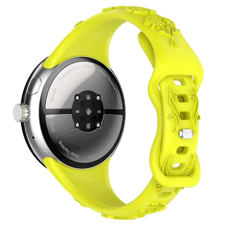 For Google Pixel Watch / Pixel Watch 2 Carving Flower Pattern Watch Strap Replacement Silicone Band