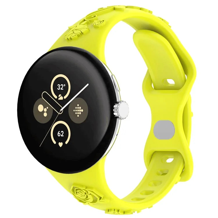 For Google Pixel Watch / Pixel Watch 2 Carving Flower Pattern Watch Strap Replacement Silicone Band