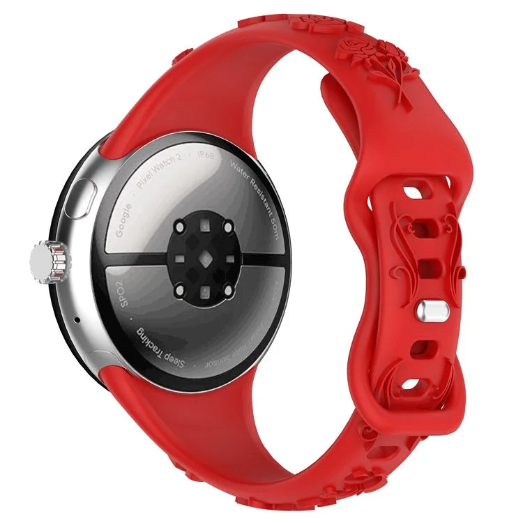 For Google Pixel Watch / Pixel Watch 2 Carving Flower Pattern Watch Strap Replacement Silicone Band