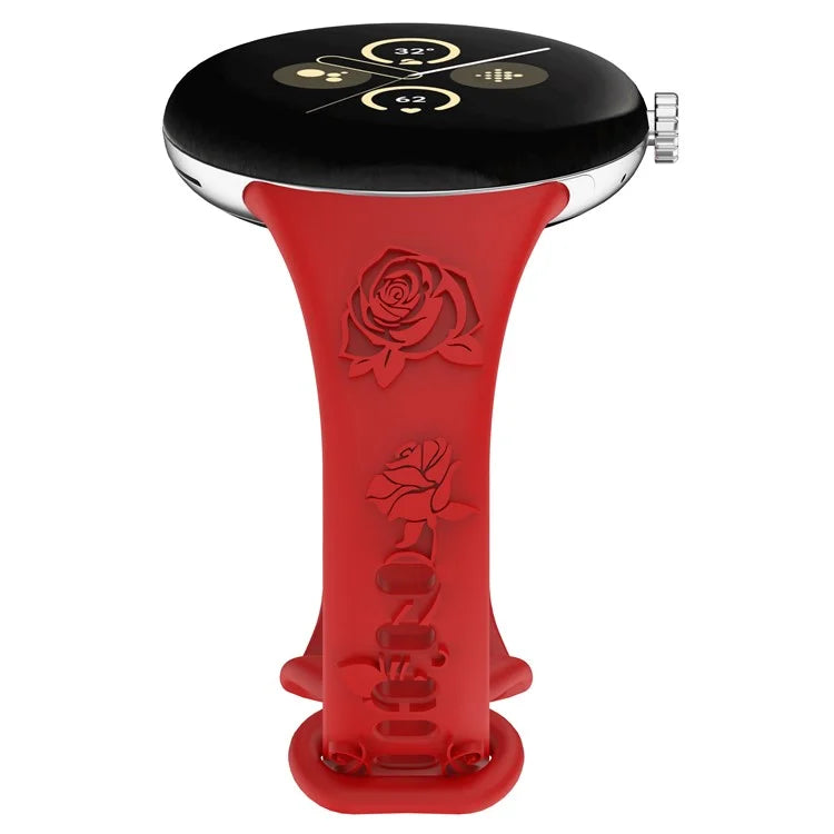 For Google Pixel Watch / Pixel Watch 2 Carving Flower Pattern Watch Strap Replacement Silicone Band
