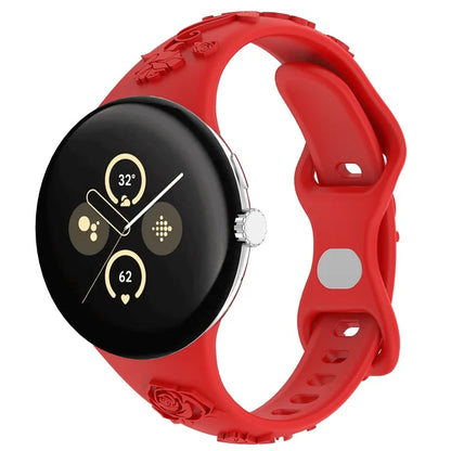 For Google Pixel Watch / Pixel Watch 2 Carving Flower Pattern Watch Strap Replacement Silicone Band