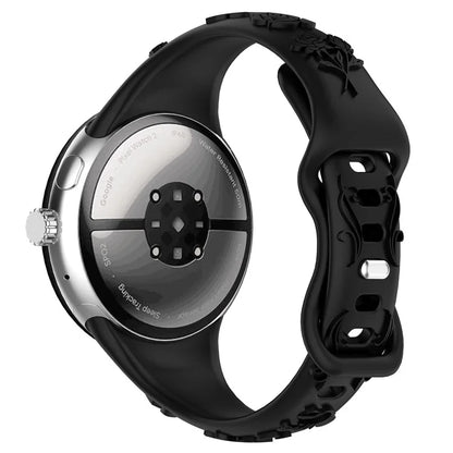 For Google Pixel Watch / Pixel Watch 2 Carving Flower Pattern Watch Strap Replacement Silicone Band