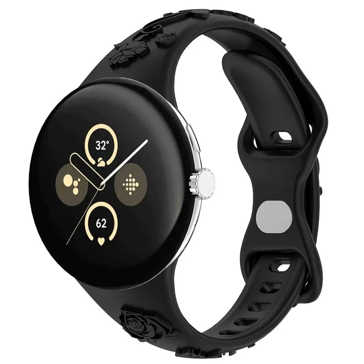For Google Pixel Watch / Pixel Watch 2 Carving Flower Pattern Watch Strap Replacement Silicone Band