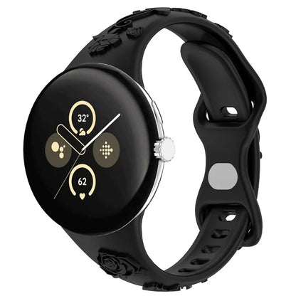 For Google Pixel Watch / Pixel Watch 2 Carving Flower Pattern Watch Strap Replacement Silicone Band