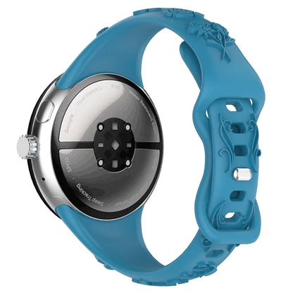 For Google Pixel Watch / Pixel Watch 2 Carving Flower Pattern Watch Strap Replacement Silicone Band