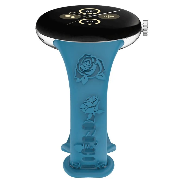 For Google Pixel Watch / Pixel Watch 2 Carving Flower Pattern Watch Strap Replacement Silicone Band