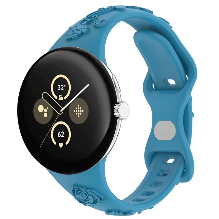 For Google Pixel Watch / Pixel Watch 2 Carving Flower Pattern Watch Strap Replacement Silicone Band