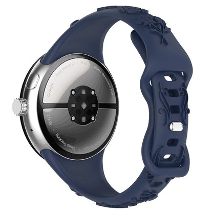 For Google Pixel Watch / Pixel Watch 2 Carving Flower Pattern Watch Strap Replacement Silicone Band