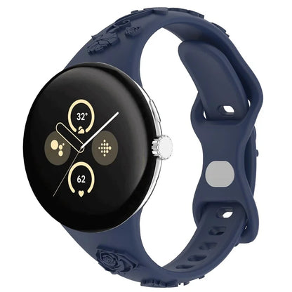 For Google Pixel Watch / Pixel Watch 2 Carving Flower Pattern Watch Strap Replacement Silicone Band